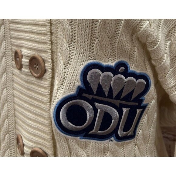 Cardigan Sweater Womens Large ODU Old Dominion University Ivory Cable Knit NEW - Picture 4 of 7
